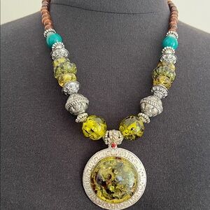 Handmade Yellow Glass Bead Pendant Necklace